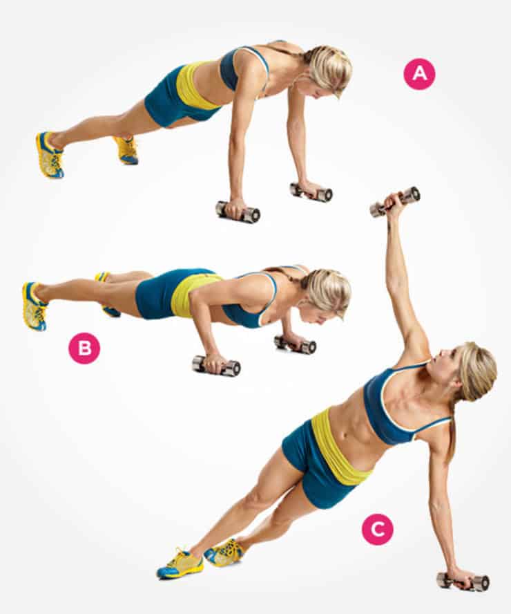 Dumbbell pushup row exercise